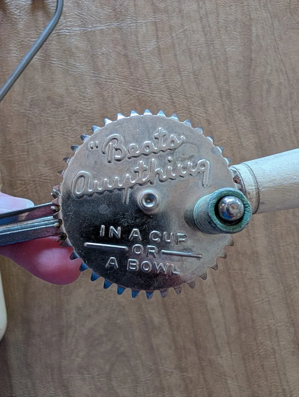 Vintage Hand Crank Egg Beater Cream & Turquoise Handle
